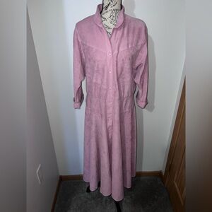 Willi of California Vintage Pink Faux Suede Maxi Shirt Dress Size 16